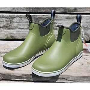 New Hisea Womens Olive Green Waterproof Rubber Ankle Rain Boots Size 11